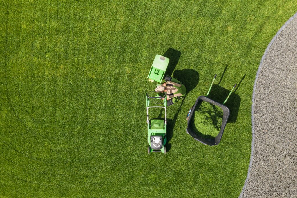 Backyard Garden Lawn Mowing and Maintenance Aerial View